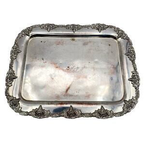 Antique Sheffield England Silver Plate Tray Grape Pierced Border Footed Ornate